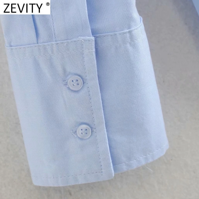 

Zevity New Women Simply Turn Down Collar Blue Shirts Office Lady Long Sleeve Business Blouse Roupas Chic Chemise Tops LS9373
