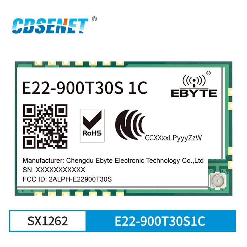 

SX1262 Wireless LoRa Module 868MHz 915MHz 30dBm CDSENET E22-900T30S1C IPEX Stamp Hole 1W Long Range TCXO Transceiver Transmitter