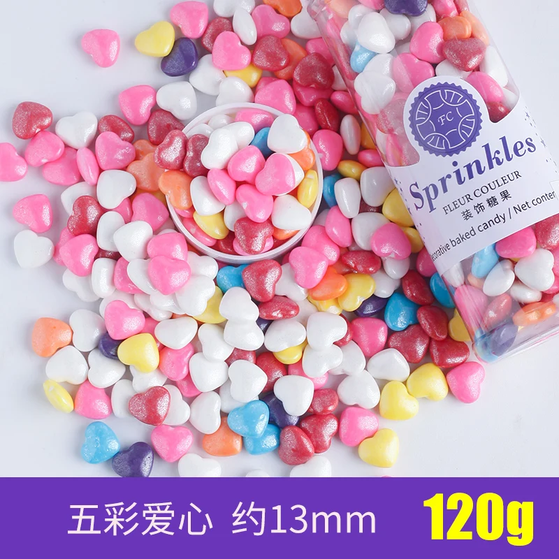Colored heart 120g Съедобные жемчуг Цветной Сахар Бусины помадный кекс своими руками выпечки льда крем-Шоколад для декорирования вестибюлей конфеты Мармеладные декорирование выпечки - Цвет: Colored heart 120g