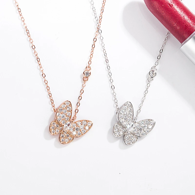 

New High Quality Real S925 Butterfly Crystal Fine Fashion Jewelry Necklace Pendants Set Chain Pendant Fashion Accessories Jewel