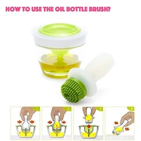 oil bottle and brush set silicone oil brush bottle heat resistant barbecue brush with glass oil container