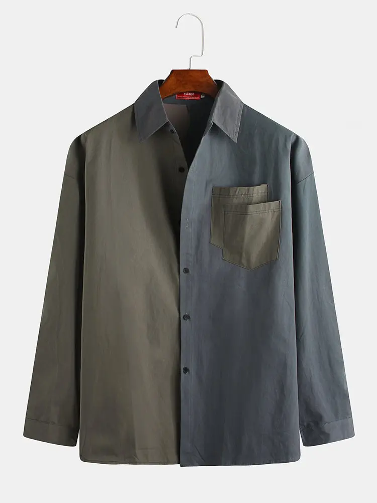 Мужская рубашка с длинным рукавом s 2020 Повседневная Свободная в стиле ретро двумя