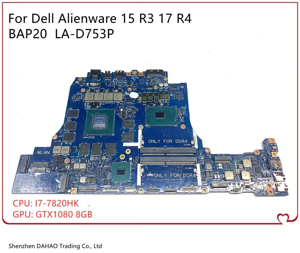 

BAP20 LA-D753P MB For DELL Alienware 15 R3 17 R4 Laptop Motherboard CN-30T2J 030T2J With i7-6820HK GTX1080 8GB-GPU 100% Test OK