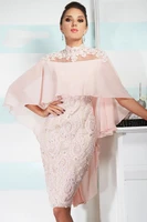 2021 with jacket mother of the bride dresses pink tea length chiffon beaded plus size short groom mother dresses for wedding