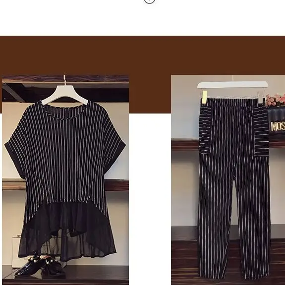 Sportwear Clothes Women Large Plus Size 5XL Suit Top And Pant Two Piece Tracksuit Matching Set Black Stripe Home Big Outfit |