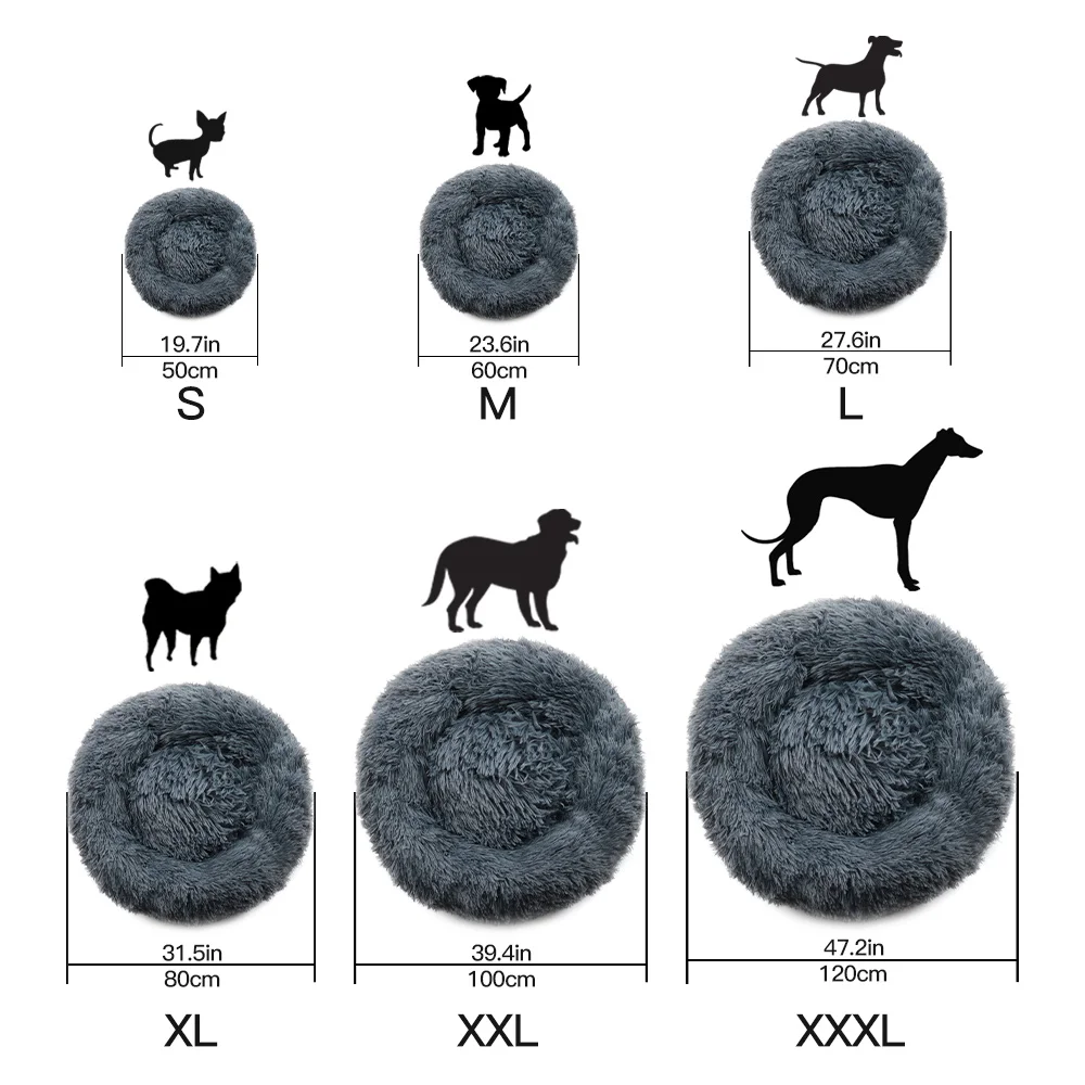 

Round Plush Dog Bed with Zipper House Dog Mat Winter Warm Sleeping Cats Nest Soft Long Plush Dog Basket Pet Cushion Portable