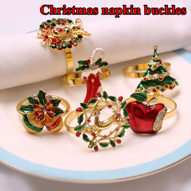 

Xmas Deer Napkin Rings Holders Cute Napkin Ring Christmas Tree Elk Wreath Wedding Party Decor Napkin Ring Table Towel Buckles