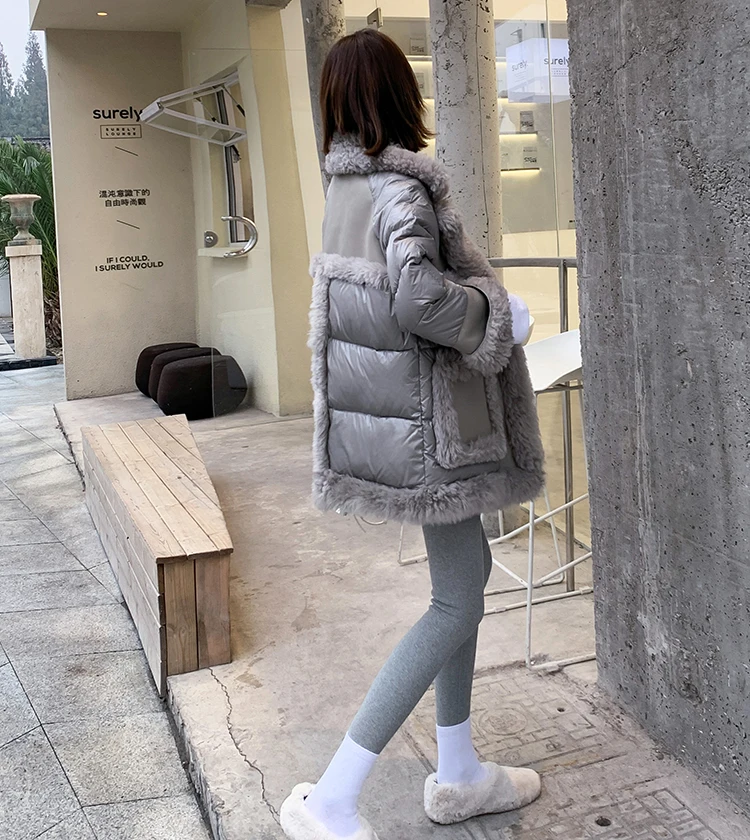 

100% real wool coat winter women 90% white duck down jacket Solid turn-down collar new arrival 2020 thick warm outerwear Mujer