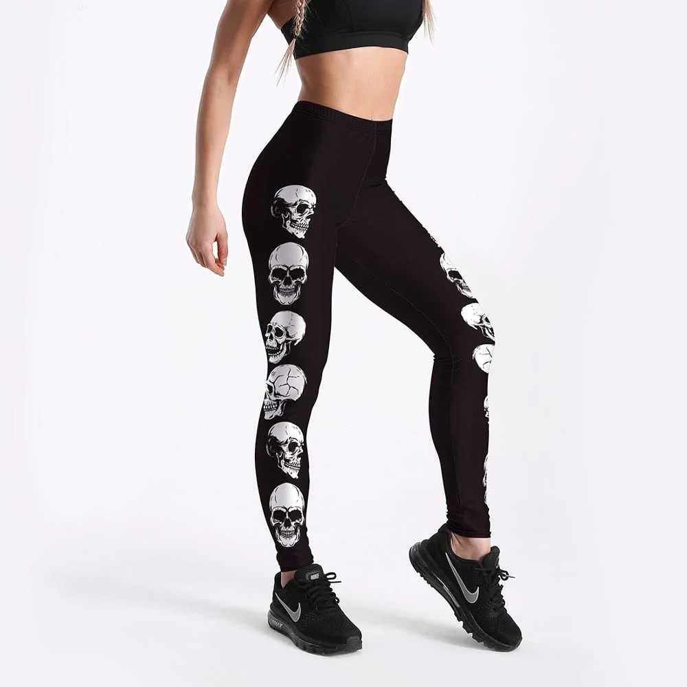 

New Hotsale Women Black skull evil Print Leggings No Transparent Exercise Fitness Leggings Push Up
