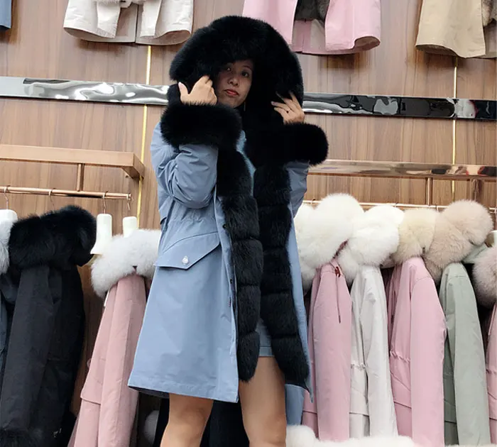 Зимнее пальто для женщин, пальто из натурального меха кролика Рекс, парки на подкладке, воротник из лисьего меха, короткое пальто и капюшон, модная теплая Новинка, QD. YISH