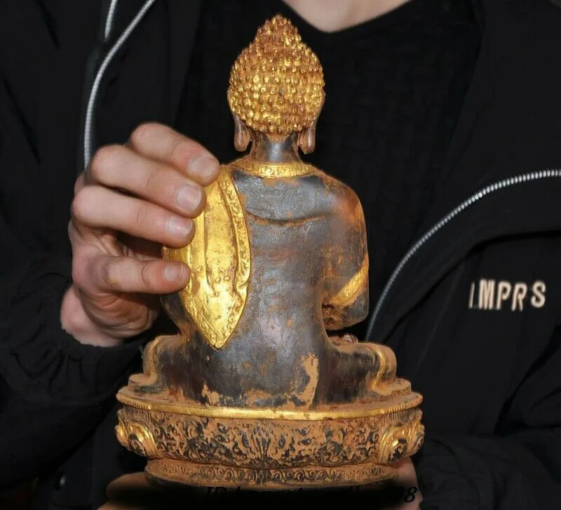 

wedding decoration 9" Old Tibetan Buddhism crystal gilt Sakyamuni Shakyamuni Medicine Buddha Statue