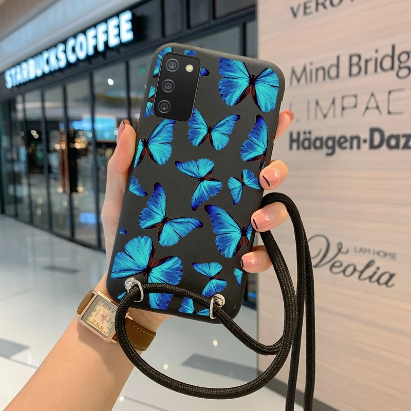 Чехол с ремешком и цепочкой для Samsung Galaxy A72 A32 A50 A30S A02S A03S A40 A52 A51 A10E A20 A12 A22 A71 - купить