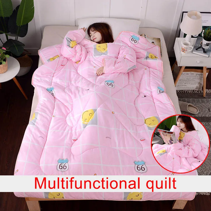 

Multifunction Lazy Quilt with Sleeves Winter Warm Thickened Washed Quilt Blanket SASI