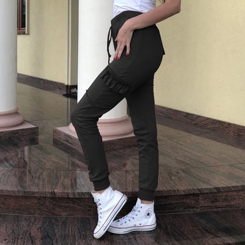 Осенние и зимние Новые однотонные Свободные повседневные брюки с бахромой по