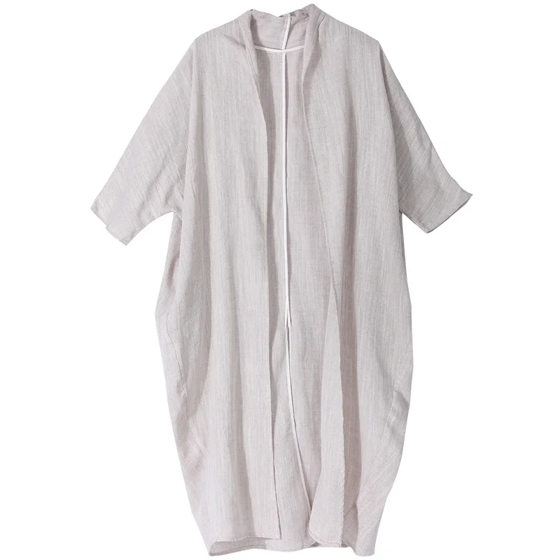 Hisenk 2020 весна лето длинное пальто из хлопка и льна кардиган винтажная ветровка