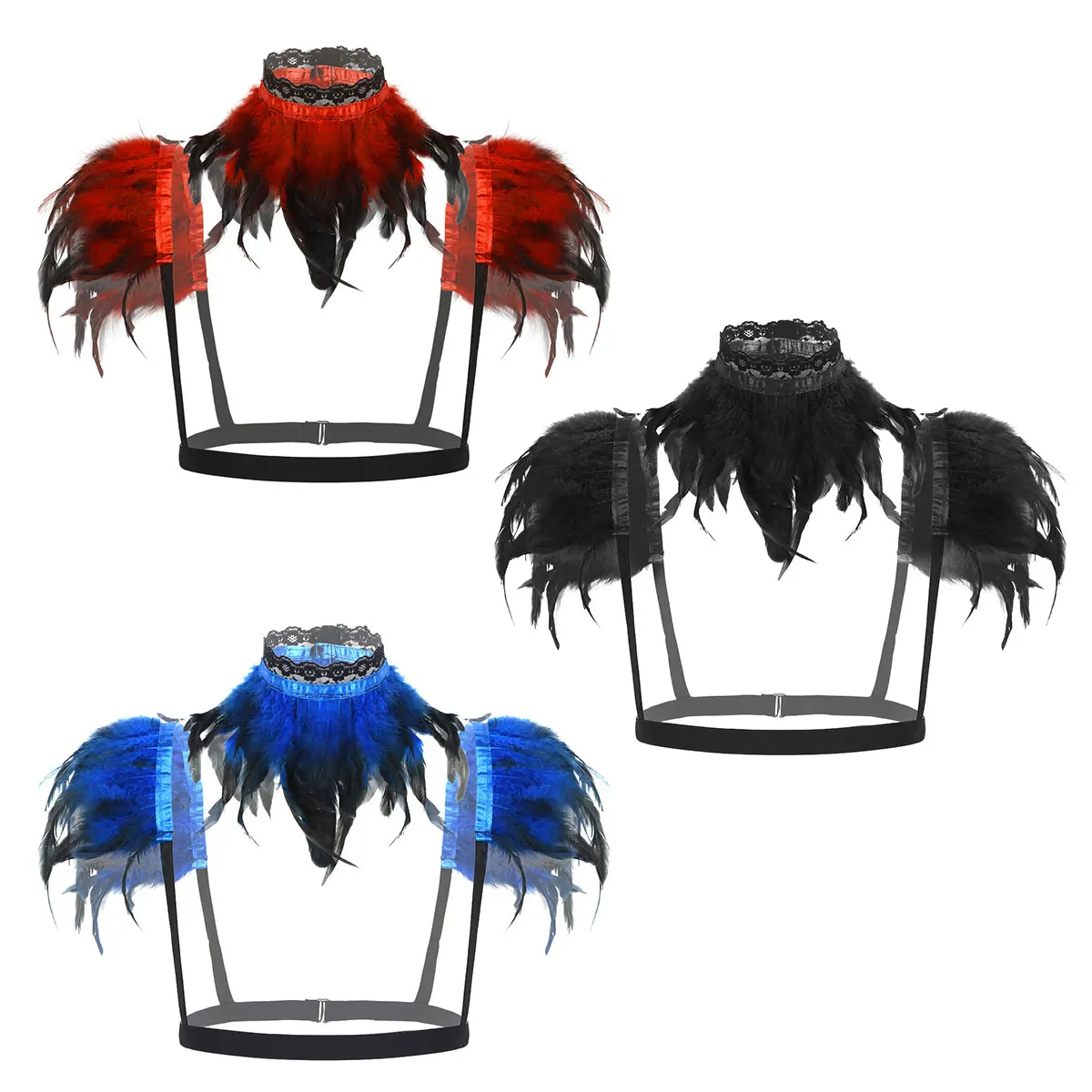 Women Gothic Natural Feather Shrug Shawl Shoulder Wings Lingerie Female Body Sexy Caged Bra Festival Rave Costume Harness Belts