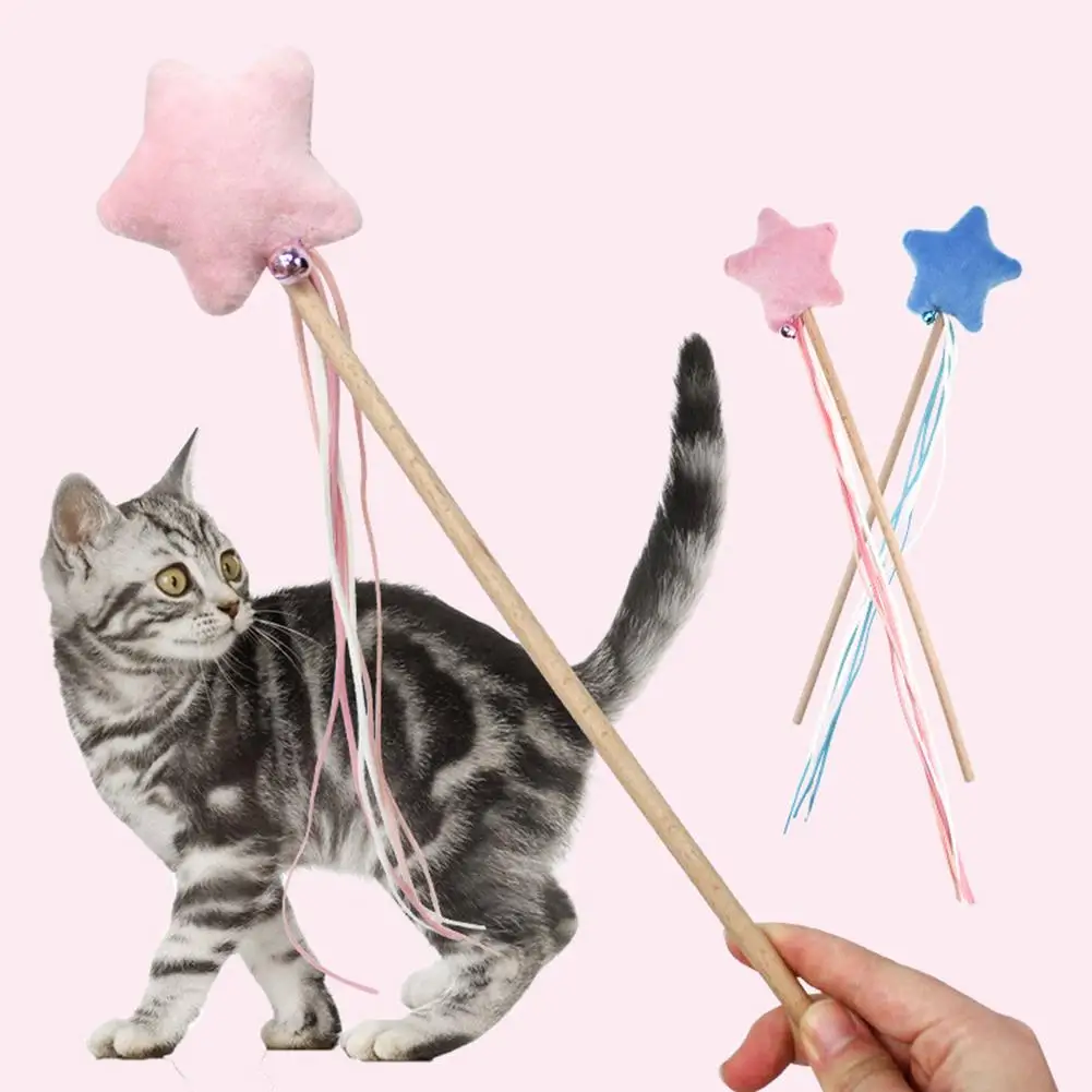 Игрушка для домашних животных, кошка, котенок, плюшевая звезда, искусственная деревянная ручка, игрушечная палочка, палочка, игрушка для кош...