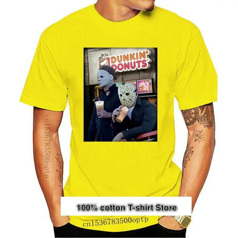 

New Michael Myers And Jason Voorhees Drink Dunkin’ Donuts Halloween Shirt Summer Style Tee Shirt