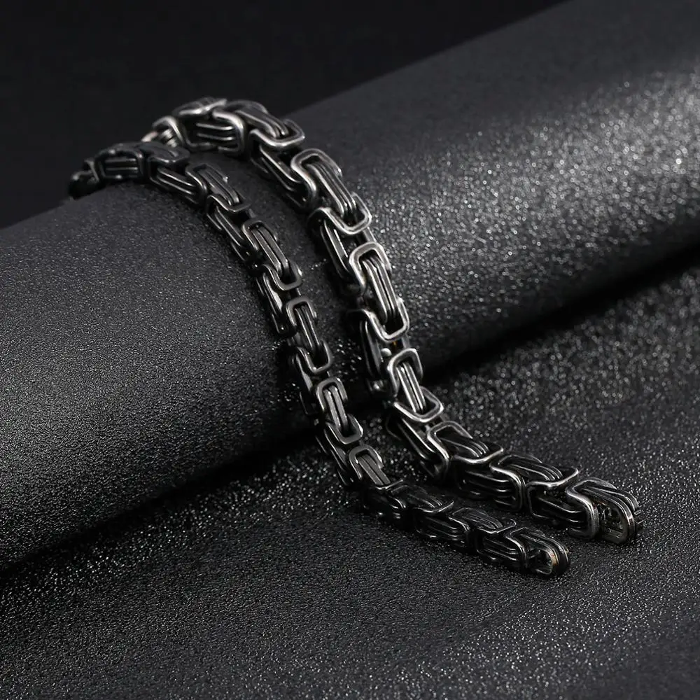 Fongten Punk Box Chain Black Necklace Stainless Steel Special Men Chokers Long Couple Necklaces Fashion Jewelry | Украшения и