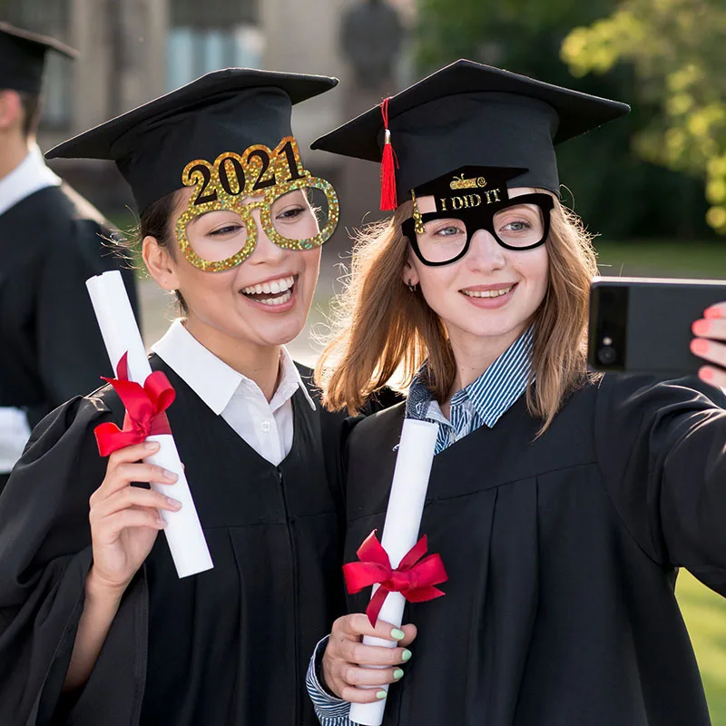 

6Pcs 2021 Graduation Party Decoration Glitter Paper Glasses Eyeglasses Photo Props Congrats Graduation Grad Party Supplies
