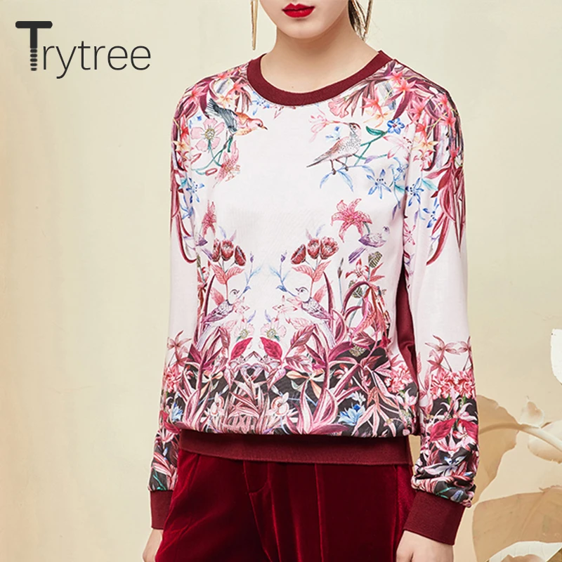 Trytree 2019 осенне зимняя женская толстовка Повседневный пуловер с круглым вырезом