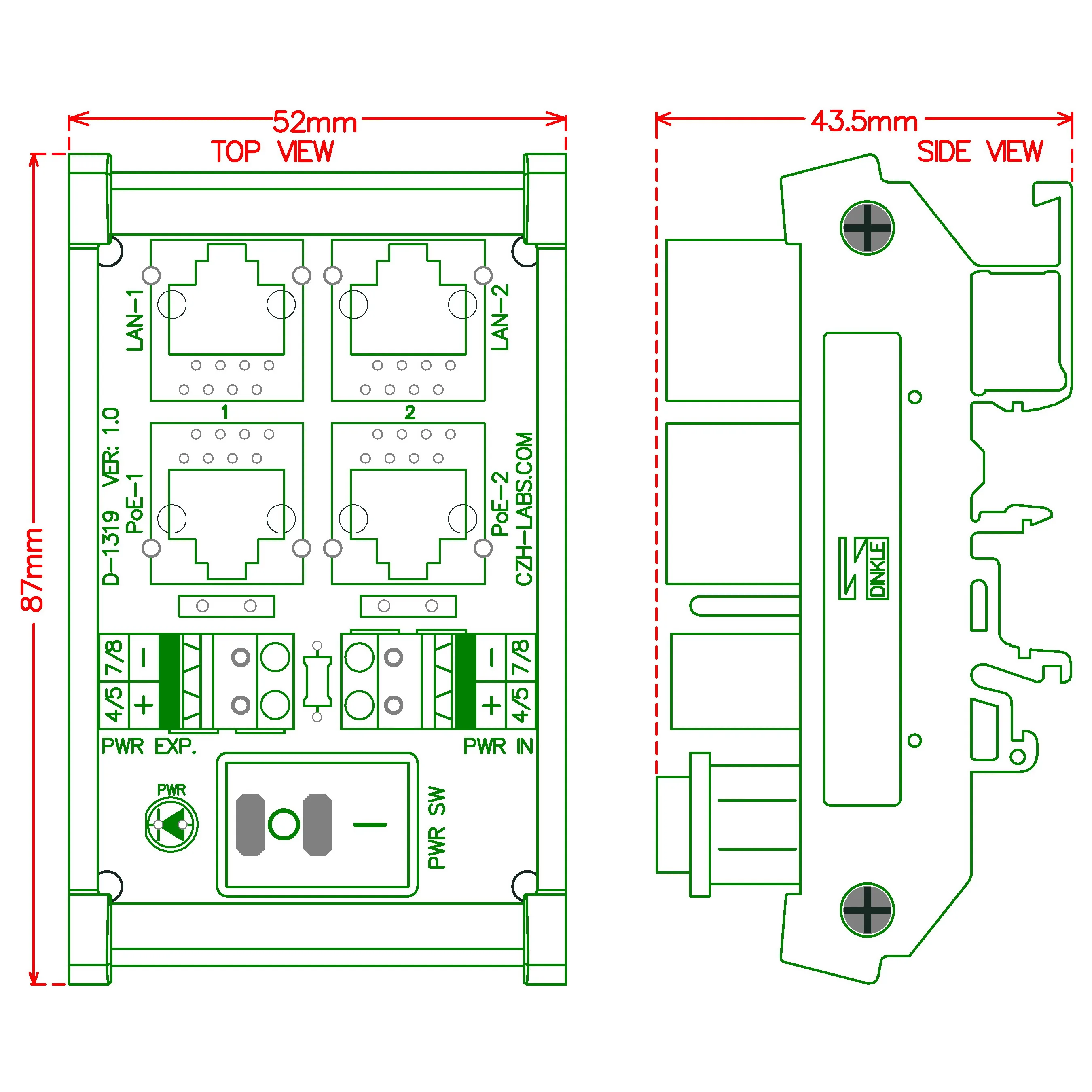 CZH-LABS din-рейку 2 порта пассивный RJ45 PoE силовой инжекторный модуль, питание через Ethernet