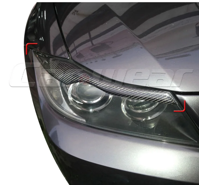 100% Настоящее углеродное волокно фары Брови Веки для 2005 2011 BMW E90 E91 4DR|Наклейки на