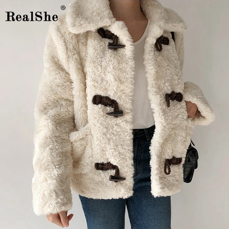 RealShe зимнее женское пальто с лацканами длинным рукавом пуговицами Alpaka шерстяные