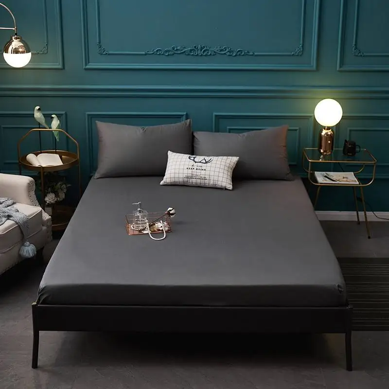 

49100% cotton Fitted Sheet quality solid color Bed Sheet Four Corners With Elastic Band Mattress Cover Twin Full Queen King size