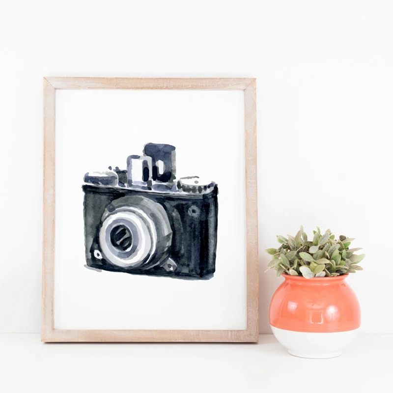 Винтажная фотокамера печать Акварельная Настенная картина на холсте фотограф