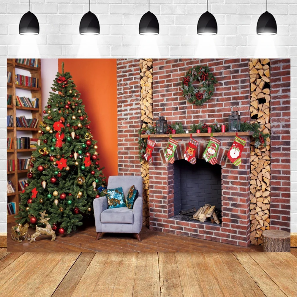 

Christmas Tree Fireplace Living Room Baby Backdrop Vinyl Photography Photographic Background For Photo Shoot Booth Photozone