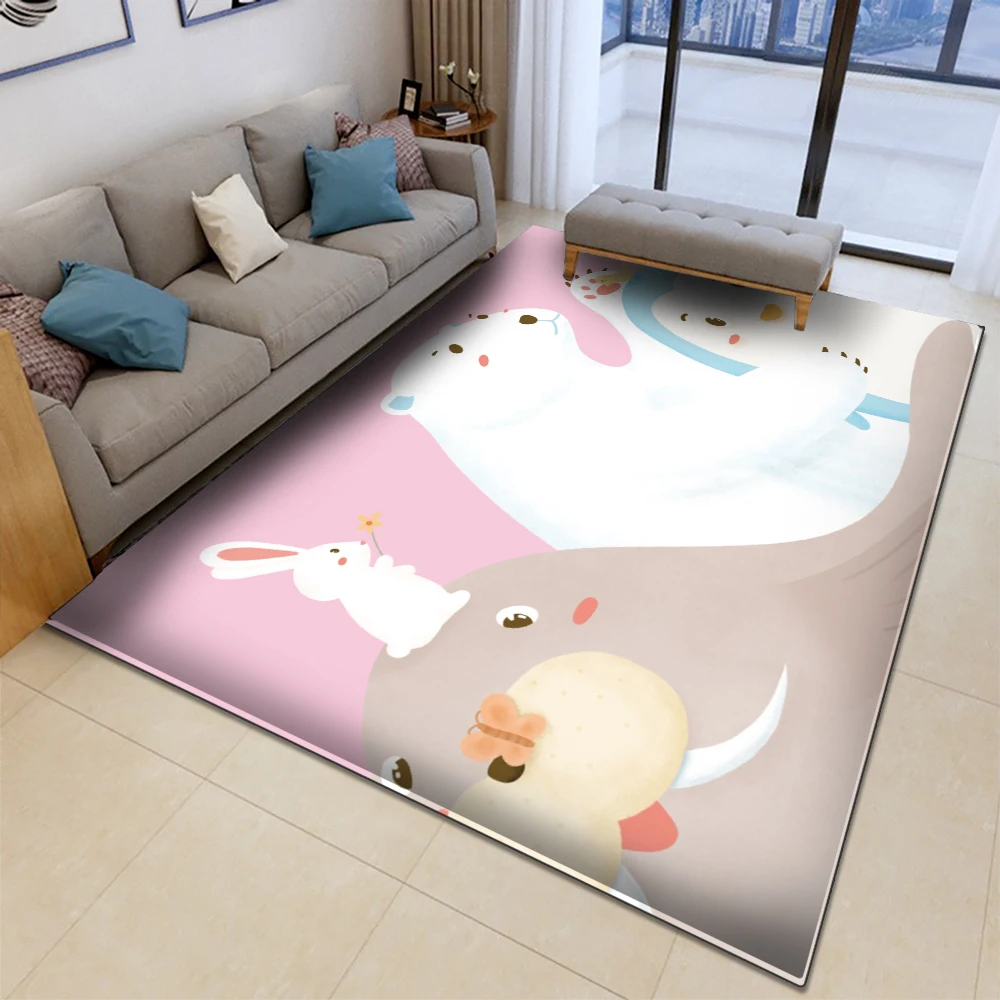 

2021 Non-Slip Baby Carpet Rectangular Bedroom Living Room Decor Carpet Interesting Animal Pink Pattern Flannel Children Carpet