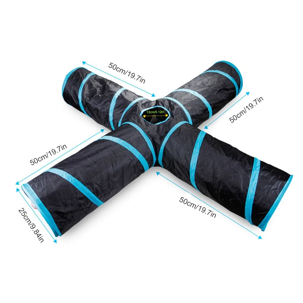 

Pets Toys Cat Tunnel 4-way Indoor Cats Dogs Rabbits Playhouse Folding Collapsible with Storage Pouch