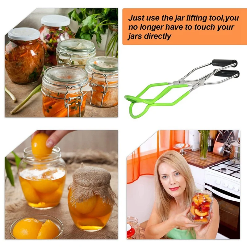 

3 Pieces Canning Jar Lifter, Canning Tongs with Rubber Grips, Stainless Steel Lifter Cans (Black, Green and Cyan)