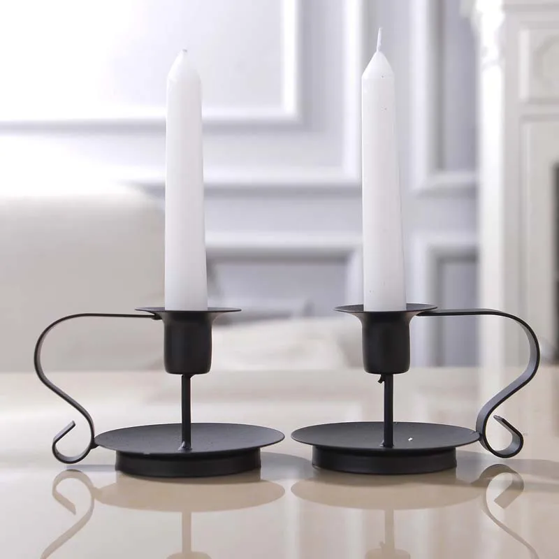 Ретро железный подсвечник простой черный держатель для свечи Chamberstick подсвечник держатель для узкой свечи подсвечник для свечного стенда для декора дома.