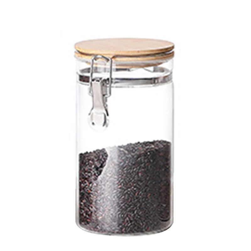 190x100mm Food Storage Jar Glass Food Storage Jar with Airtight Seal Bamboo Lid Snap-Fit Glass Canister P7Ding - Цвет: 190x100mm