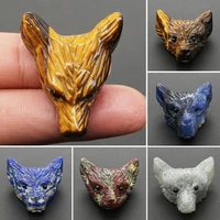 naturalsss crystal stone carved wolf head statue necklace pendant diy handwork crystal pendant chains necklace for men jewelry f