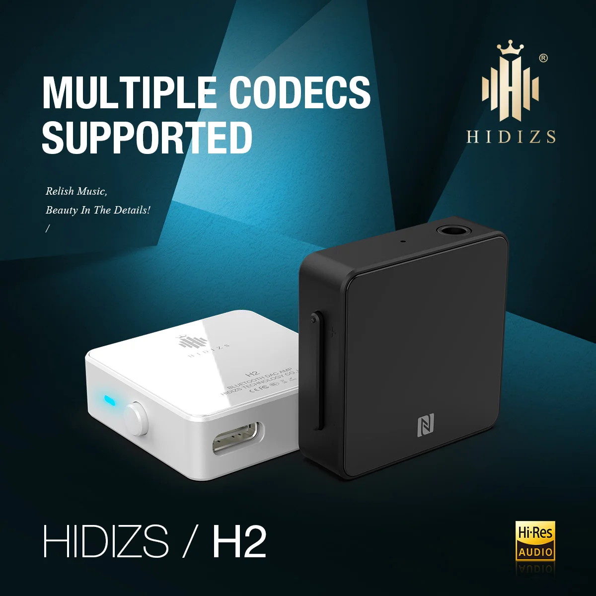 

Hidizs H2 Lossless Bluetooth compatible Receiver Wireless MAX97220 3.5mm AUX Jack NFC HiRes AMP LINE OUT&IN Headphone Amplifier