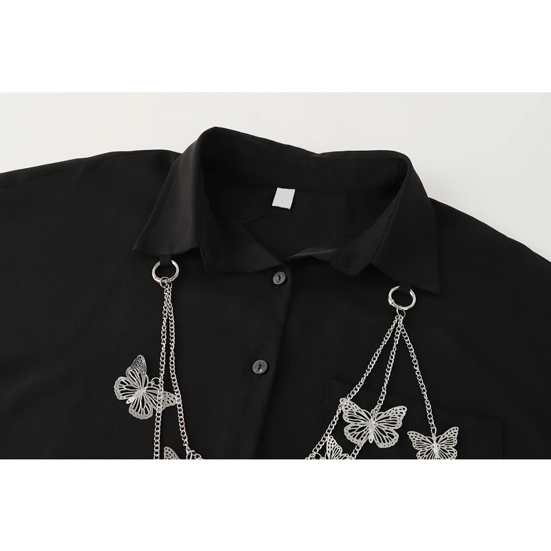 Женская винтажная рубашка с длинным рукавом черная Свободная Повседневная