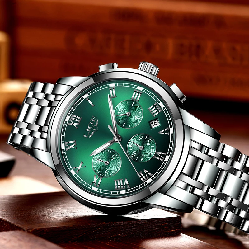 Часы наручные LIGE Мужские кварцевые модные брендовые Роскошные деловые