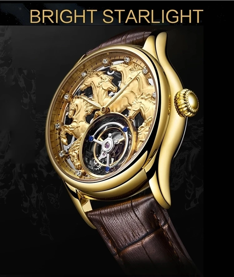 Индивидуальные мужские наручные часы высокого класса Tourbillon 24K золотые мужские водонепроницаемые часы автоматические механические часы