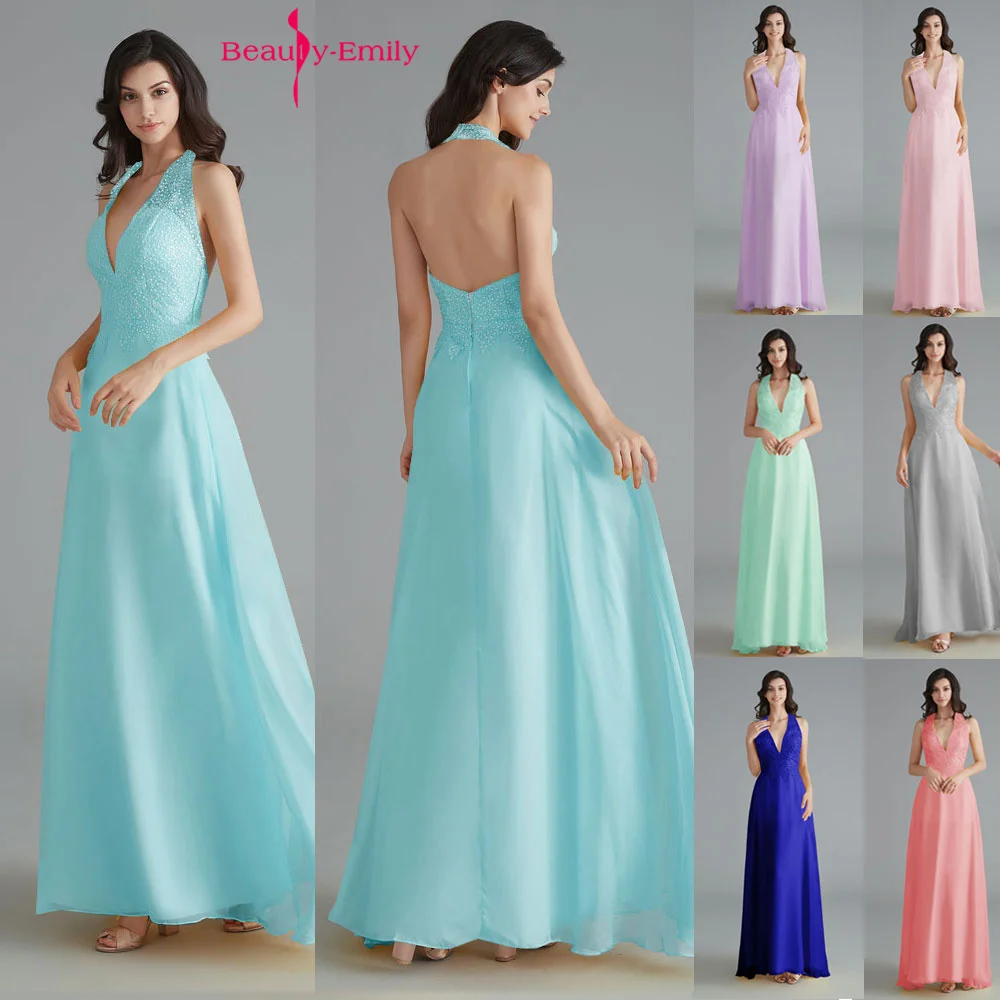 Женское шифоновое платье для подружки невесты Beauty Emily кружевное с V-образным