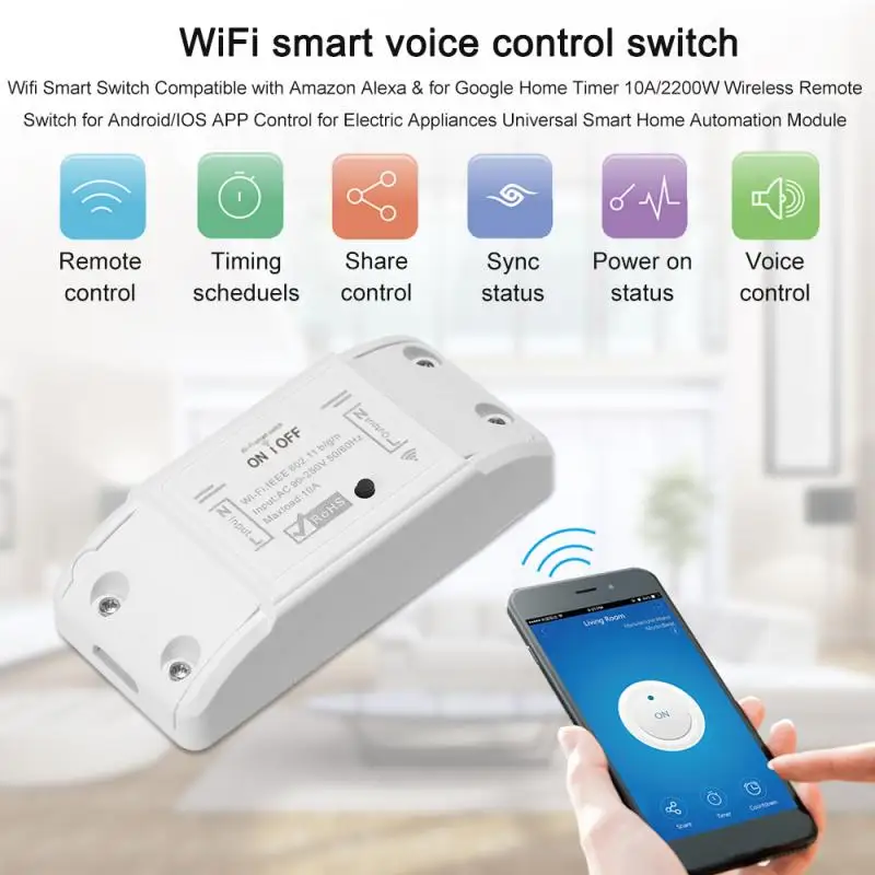 

Tuya Smart WiFi Switch 10A/2200W Wireless Remote Switch Timer APP Control Smart Home Switch Work With Amazon Alexa Google Home