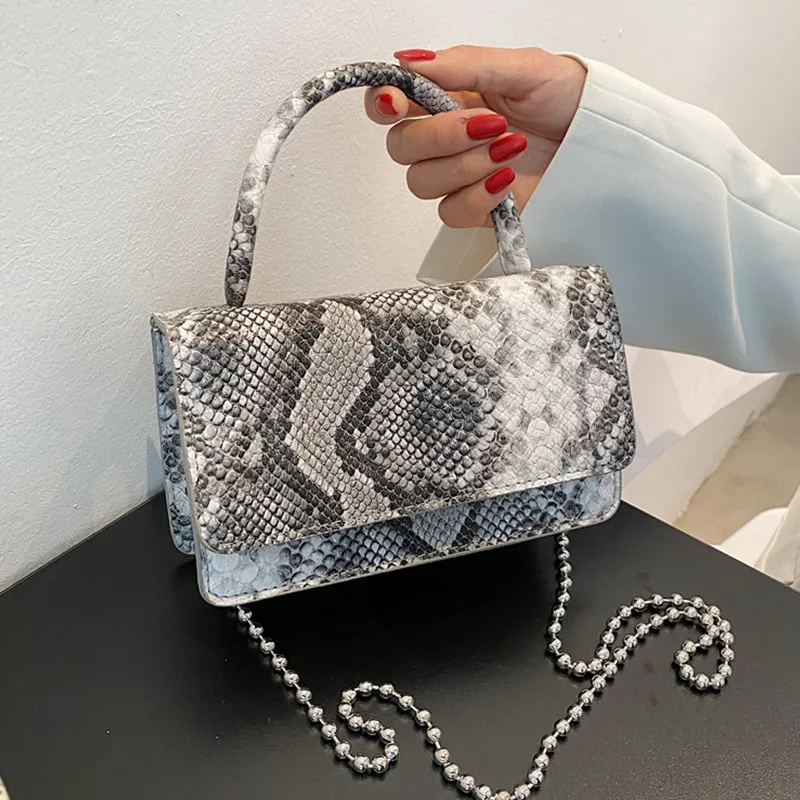 

Small Snake Print Bags for Women Brand Designer Serpentine Chian Crossbody Bag Top Handle Handbag Female Pu Leather Shoulder Bag