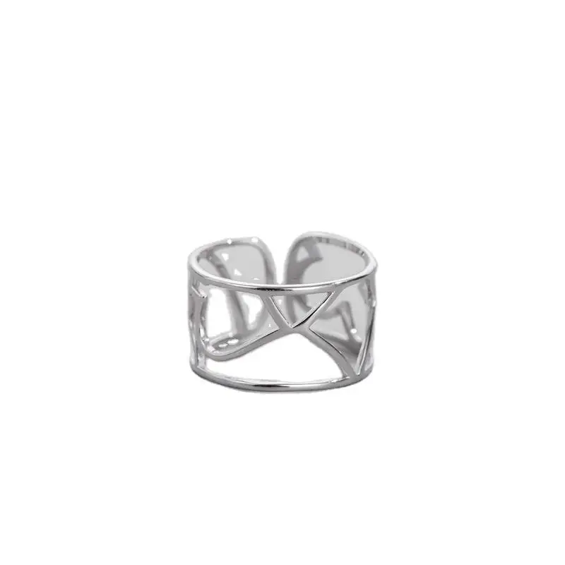 

sodrov S925 sterling silver hollow design ring female Japan and South Korea fashion wide version line index finger ring adjust