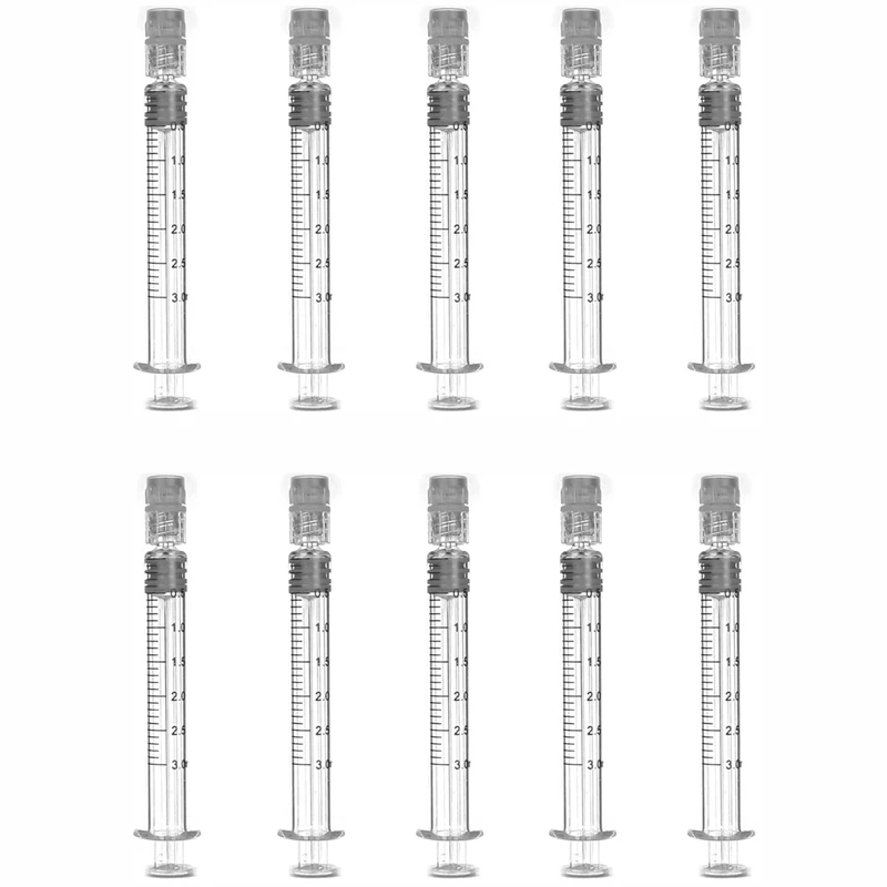 

10 шт. 3 мл боросиликатное стекло CBD Oil Luer Lock предварительно заполняемый шприц для конопли, CBD масла дистиллята, электронных соков, жидкостей