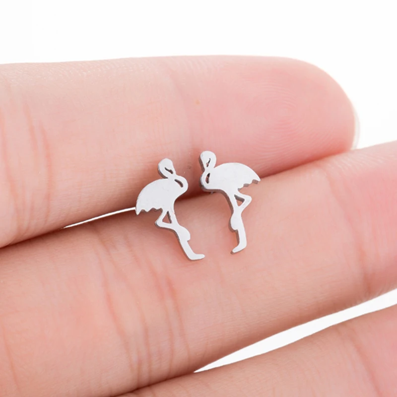 Sasusp серьги с Фламинго из нержавеющей стали женские гвоздики для детей Новогодние