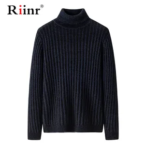 Riinr 2019, мужские свитера, новый деловой повседневный мужской пуловер с высоким воротом, вязаный свитер, мужские свитера