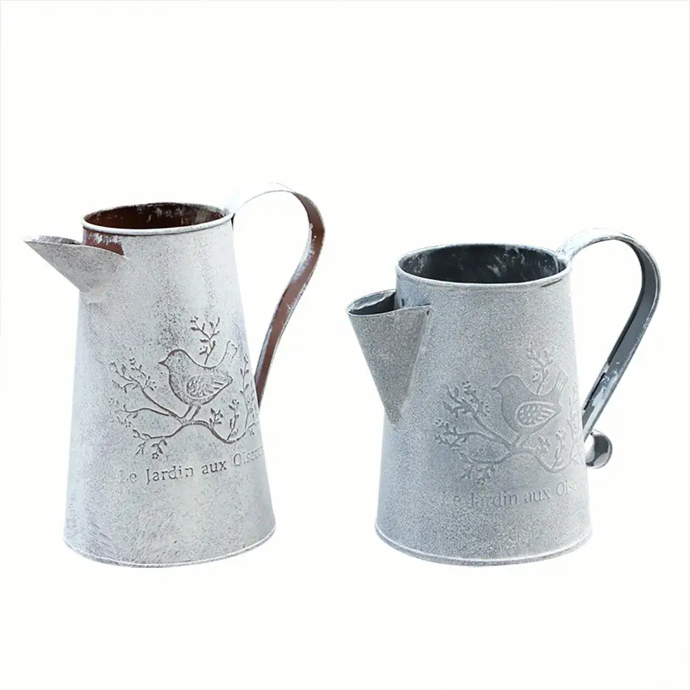 Винтажная железная ваза в сельском стиле с ручкой для цветочного сада потертая