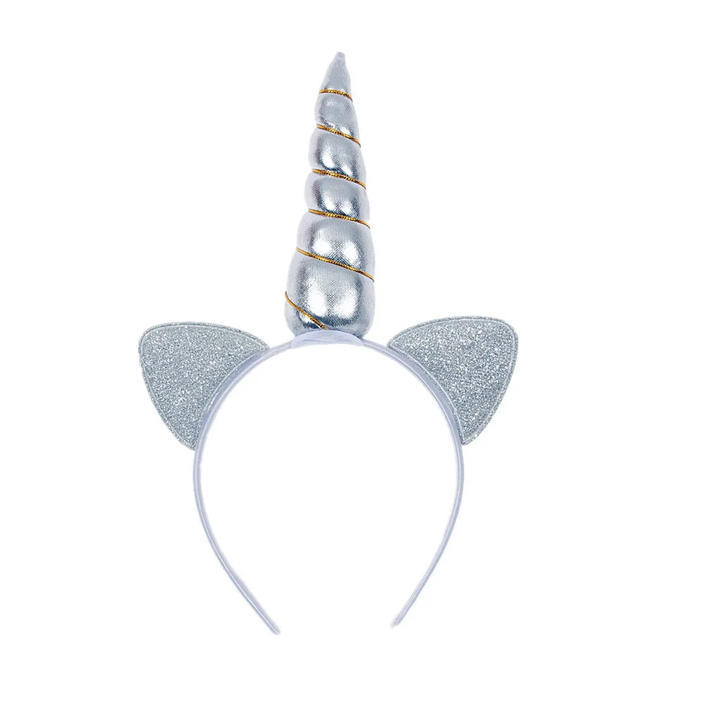 63silver Nishine, Радужный цветной хвост, единорог, повязки на голову с рогом, блестящие ушки, дети, девочки, принцесса, коса, парик, повязки для волос, аксессуары для волос - Цвет: 63silver